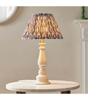 Myrtle Almond White Table Lamp with Pearl Grey Fabric Ikat Shade 30cm B22-2