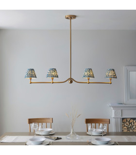 Santiago Brushed Aged Brass Plate Pendant Light with Marlin Blue Fabric Ripple Shade 16cm 4x B22-2