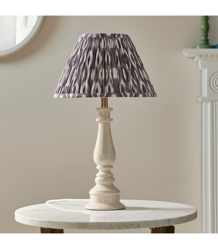 Myrtle Almond White Table Lamp with Pearl Grey Fabric Ikat Shade 30cm B22-3