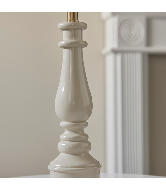 Myrtle Almond White Table Lamp with Pearl Grey Fabric Ikat Shade 30cm B22-6