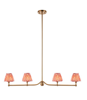 Santiago Brushed Aged Brass Plate Pendant Light with Coral Pink Fabric Ikat Shade 16cm 4x B22-1