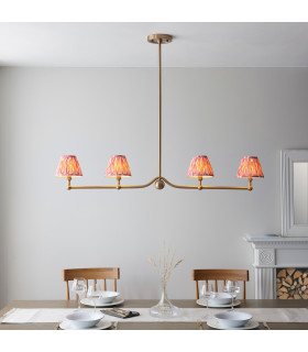 Santiago Brushed Aged Brass Plate Pendant Light with Coral Pink Fabric Ikat Shade 16cm 4x B22-2