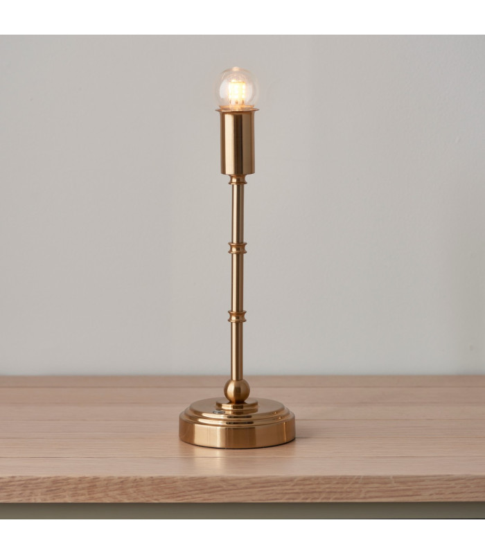 Burley Rechargeable Brushed Aged Brass Plate Table Lamp with Shell Bay Blue Fabric Leaf Shade 16cm Integrated LED-5