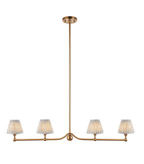 Santiago Brushed Aged Brass Plate Pendant Light with Shell Bay Blue Fabric Leaf Shade 16cm 4x B22-1
