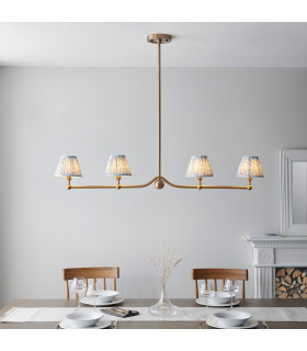 Santiago Brushed Aged Brass Plate Pendant Light with Shell Bay Blue Fabric Leaf Shade 16cm 4x B22-2