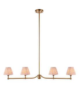 Santiago Brushed Aged Brass Plate Pendant Light with Peachy Keen Fabric Leaf Shade 16cm 4x B22-1