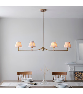 Santiago Brushed Aged Brass Plate Pendant Light with Peachy Keen Fabric Leaf Shade 16cm 4x B22-2