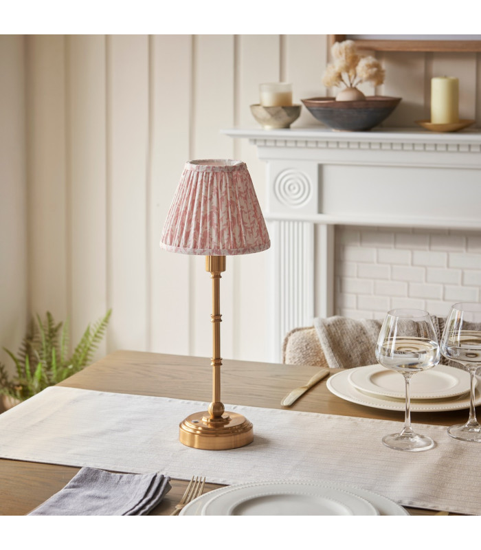 Burley Rechargeable Brushed Aged Brass Plate Table Lamp with Peachy Keen Fabric Leaf Shade 16cm Integrated LED-3