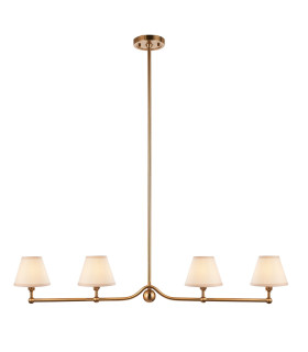 Santiago Brushed Aged Brass Plate Pendant Light with Vintage White Fabric Ivy Shade 16cm 4x B22-1