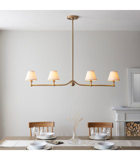 Santiago Brushed Aged Brass Plate Pendant Light with Vintage White Fabric Ivy Shade 16cm 4x B22-2