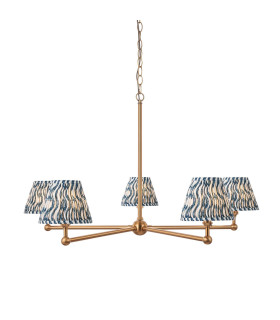 Santiago Brushed Aged Brass Plate Pendant Light with Marlin Blue Fabric Ripple Shade 16cm 5x B22-1
