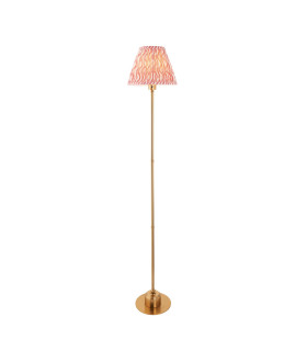 Burley Rechargeable Brushed Aged Brass Plate Floor Lamp with Coral Pink Fabric Ripple Shade 25cm Integrated LED-1