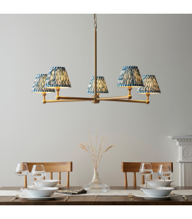 Santiago Brushed Aged Brass Plate Pendant Light with Marlin Blue Fabric Ripple Shade 16cm 5x B22-2