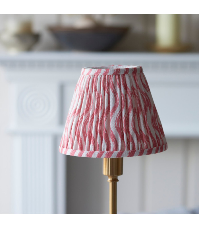 Burley Rechargeable Brushed Aged Brass Plate Table Lamp with Coral Pink Fabric Ripple Shade 16cm Integrated LED-4