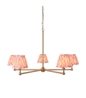 Santiago Brushed Aged Brass Plate Pendant Light with Coral Pink Fabric Ikat Shade 16cm 5x B22-1