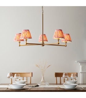 Santiago Brushed Aged Brass Plate Pendant Light with Coral Pink Fabric Ikat Shade 16cm 5x B22-2