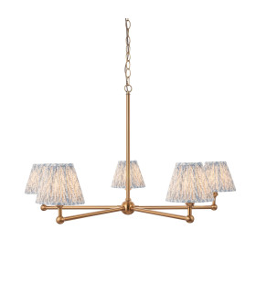 Santiago Brushed Aged Brass Plate Pendant Light with Shell Bay Blue Fabric Leaf Shade 16cm 5x B22-1
