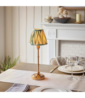 Burley Rechargeable Brushed Aged Brass Plate Table Lamp with Cotswold Green Fabric Zigzag Shade 16cm Integrated LED-2