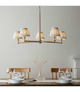 Santiago Brushed Aged Brass Plate Pendant Light with Shell Bay Blue Fabric Leaf Shade 16cm 5x B22-2