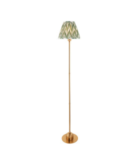 Burley Rechargeable Brushed Aged Brass Plate Floor Lamp with Cotswold Green Fabric Zigzag Shade 25cm Integrated LED-1