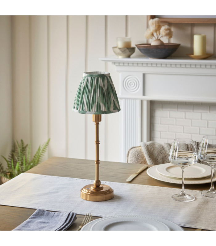 Burley Rechargeable Brushed Aged Brass Plate Table Lamp with Cotswold Green Fabric Zigzag Shade 16cm Integrated LED-3