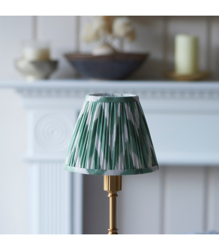 Burley Rechargeable Brushed Aged Brass Plate Table Lamp with Cotswold Green Fabric Zigzag Shade 16cm Integrated LED-4
