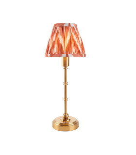 Burley Rechargeable Brushed Aged Brass Plate Table Lamp with Apricot Orange Fabric Zigzag Shade 16cm Integrated LED-1