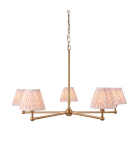 Santiago Brushed Aged Brass Plate Pendant Light with Peachy Keen Fabric Leaf Shade 16cm 5x B22-1