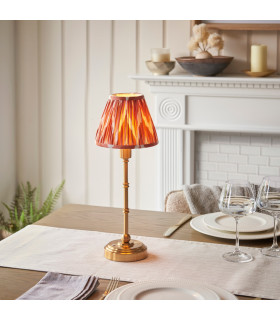Burley Rechargeable Brushed Aged Brass Plate Table Lamp with Apricot Orange Fabric Zigzag Shade 16cm Integrated LED-2