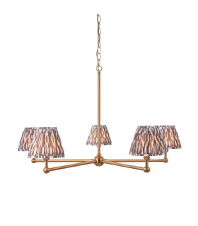 Santiago Brushed Aged Brass Plate Pendant Light with Pearl Grey Fabric Ikat Shade 16cm 5x B22-1