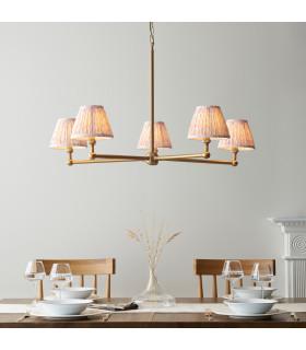 Santiago Brushed Aged Brass Plate Pendant Light with Peachy Keen Fabric Leaf Shade 16cm 5x B22-2