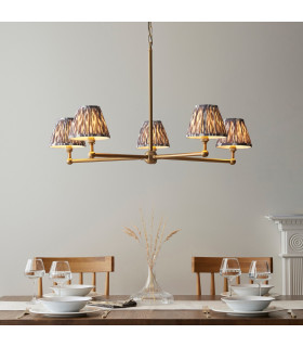 Santiago Brushed Aged Brass Plate Pendant Light with Pearl Grey Fabric Ikat Shade 16cm 5x B22-2