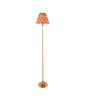 Burley Rechargeable Brushed Aged Brass Plate Floor Lamp with Apricot Orange Fabric Zigzag Shade 25cm Integrated LED-1
