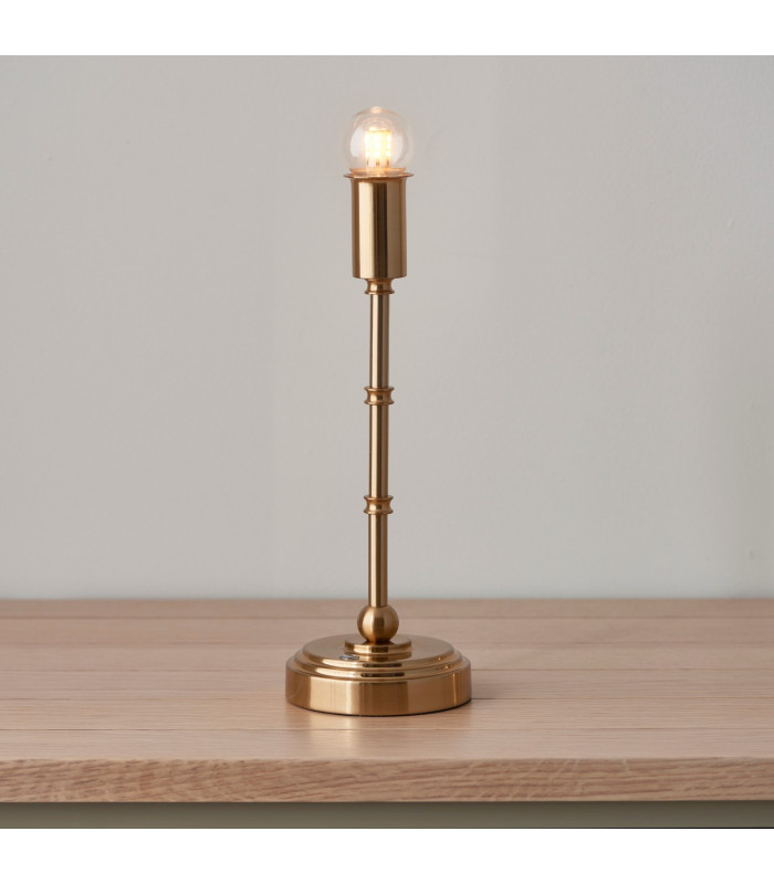 Burley Rechargeable Brushed Aged Brass Plate Table Lamp with Apricot Orange Fabric Zigzag Shade 16cm Integrated LED-5