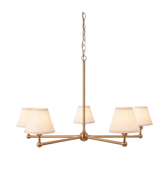 Santiago Brushed Aged Brass Plate Pendant Light with Vintage White Fabric Ivy Shade 16cm 5x B22-1