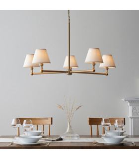 Santiago Brushed Aged Brass Plate Pendant Light with Vintage White Fabric Ivy Shade 16cm 5x B22-2