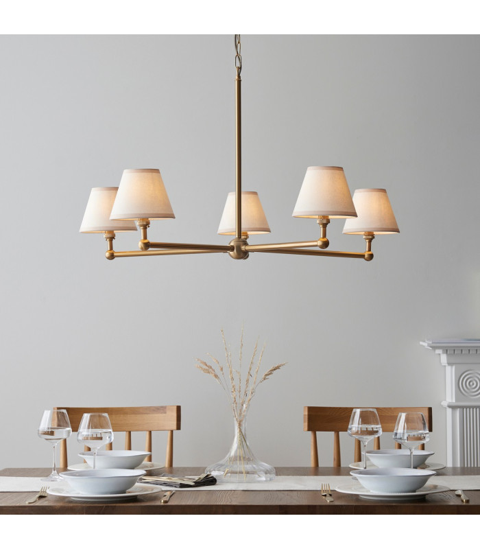 Santiago Brushed Aged Brass Plate Pendant Light with Vintage White Fabric Ivy Shade 16cm 5x B22-2
