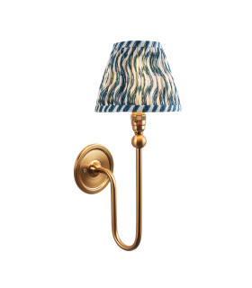 Santiago Brushed Aged Brass Plate Wall Light with Marlin Blue Fabric Ripple Shade 16cm B22-1
