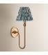 Santiago Brushed Aged Brass Plate Wall Light with Marlin Blue Fabric Ripple Shade 16cm B22-3