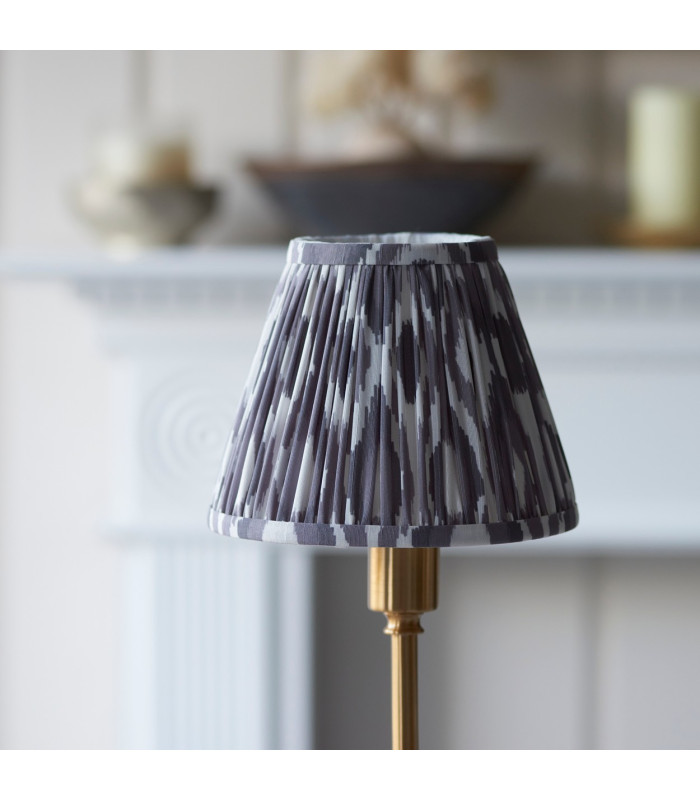 Burley Rechargeable Brushed Aged Brass Plate Table Lamp with Pearl Grey Fabric Ikat Shade 16cm Integrated LED-4