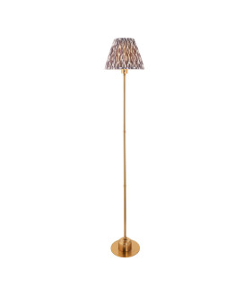Burley Rechargeable Brushed Aged Brass Plate Floor Lamp with Pearl Grey Fabric Ikat Shade 25cm Integrated LED-1