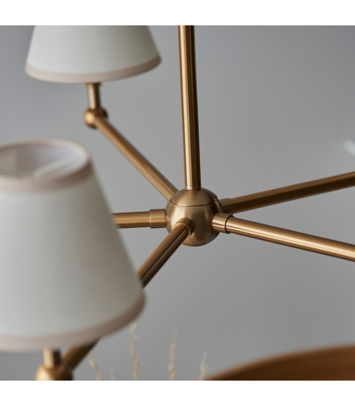 Santiago Brushed Aged Brass Plate Pendant Light with Vintage White Fabric Ivy Shade 16cm 5x B22-5