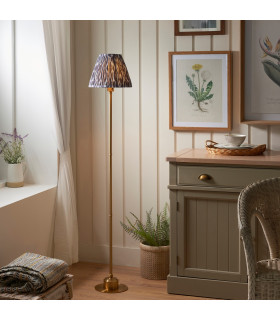 Burley Rechargeable Brushed Aged Brass Plate Floor Lamp with Pearl Grey Fabric Ikat Shade 25cm Integrated LED-2