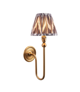 Santiago Brushed Aged Brass Plate Wall Light with Pearl Grey Fabric Zigzag Shade 16cm B22-1