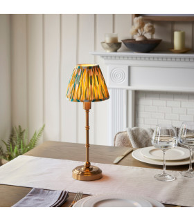 Burley Rechargeable Brushed Aged Brass Plate With Yellow Table Lamp with Jade Fabric Ikat Shade 16cm Integrated LED-2