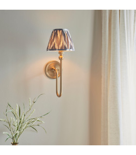 Santiago Brushed Aged Brass Plate Wall Light with Pearl Grey Fabric Zigzag Shade 16cm B22-2
