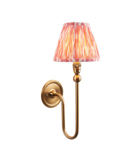 Santiago Brushed Aged Brass Plate Wall Light with Coral Pink Fabric Ikat Shade 16cm B22-1