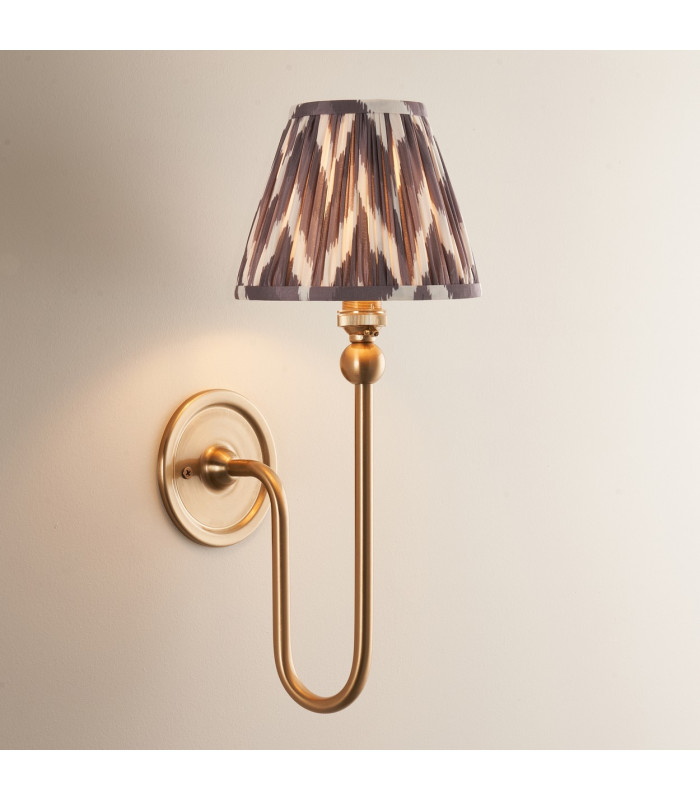 Santiago Brushed Aged Brass Plate Wall Light with Pearl Grey Fabric Zigzag Shade 16cm B22-3