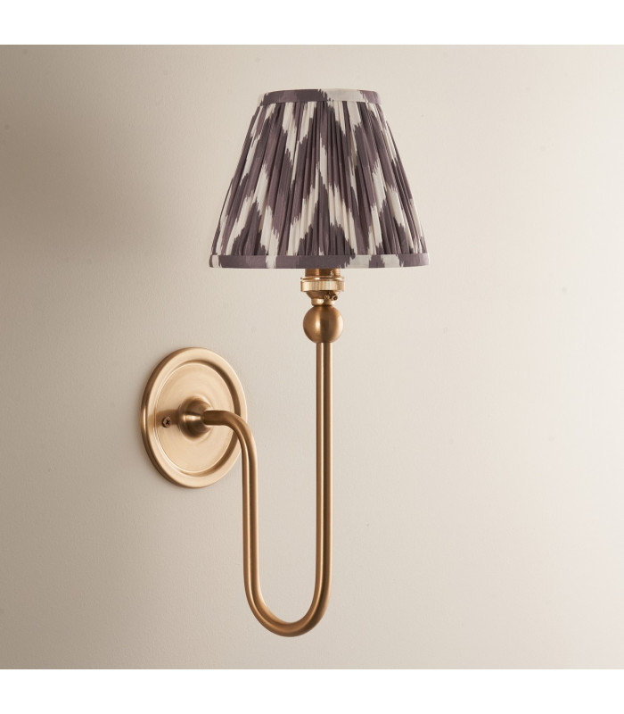 Santiago Brushed Aged Brass Plate Wall Light with Pearl Grey Fabric Zigzag Shade 16cm B22-4