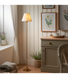 Burley Rechargeable Brushed Aged Brass Plate Floor Lamp with Vintage White Fabric Ivy Shade 25cm Integrated LED-2